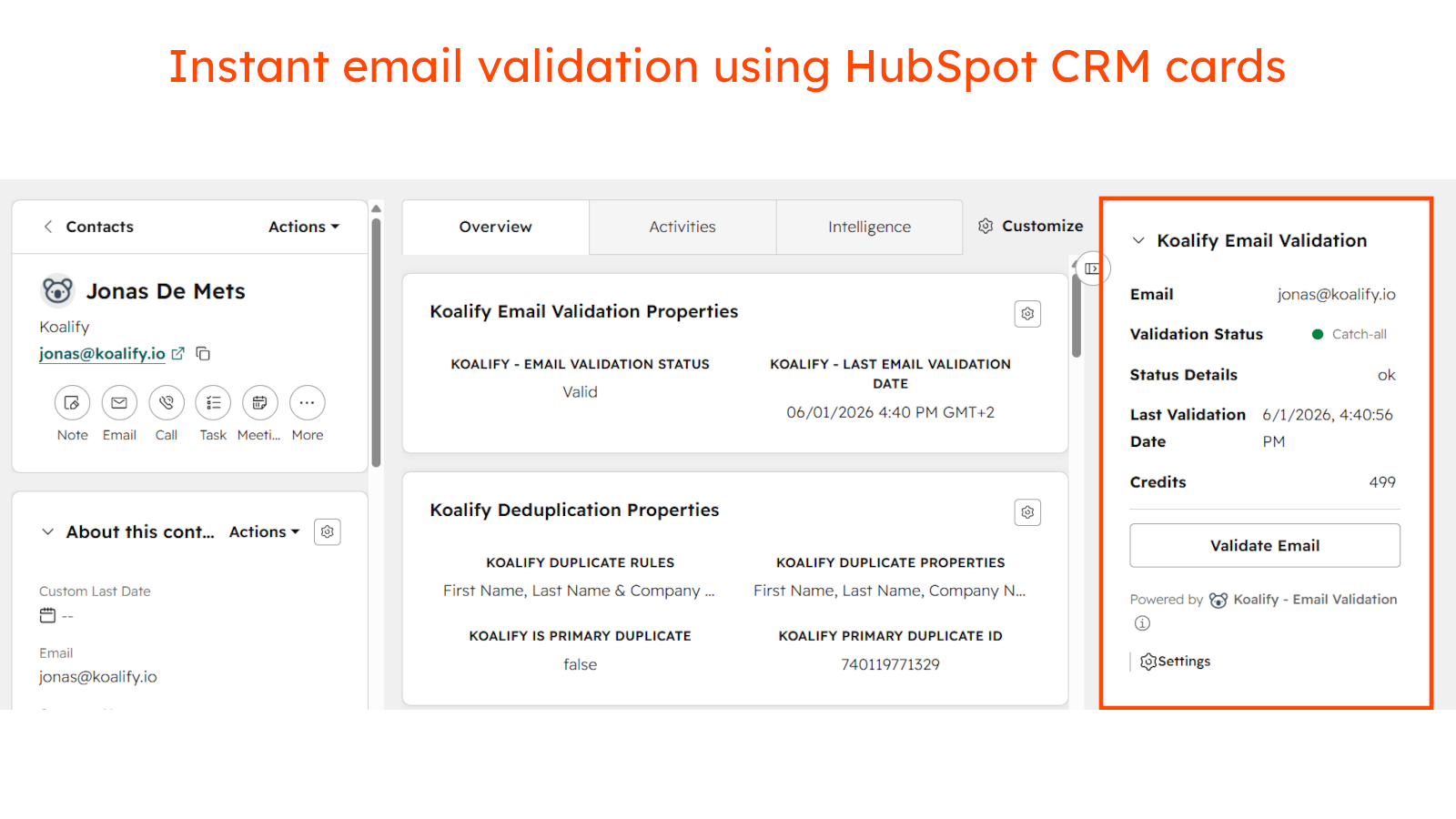 Instant email validation using HubSpot CRM cards